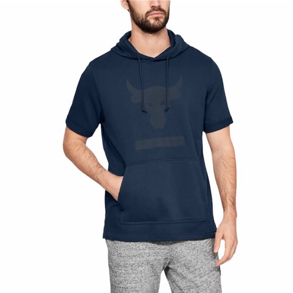 🌿Sale🌿 Under Armour x Project Rock Short Sl Hoodie Blue Men's Size 1345818 408 - Picture 2 of 4